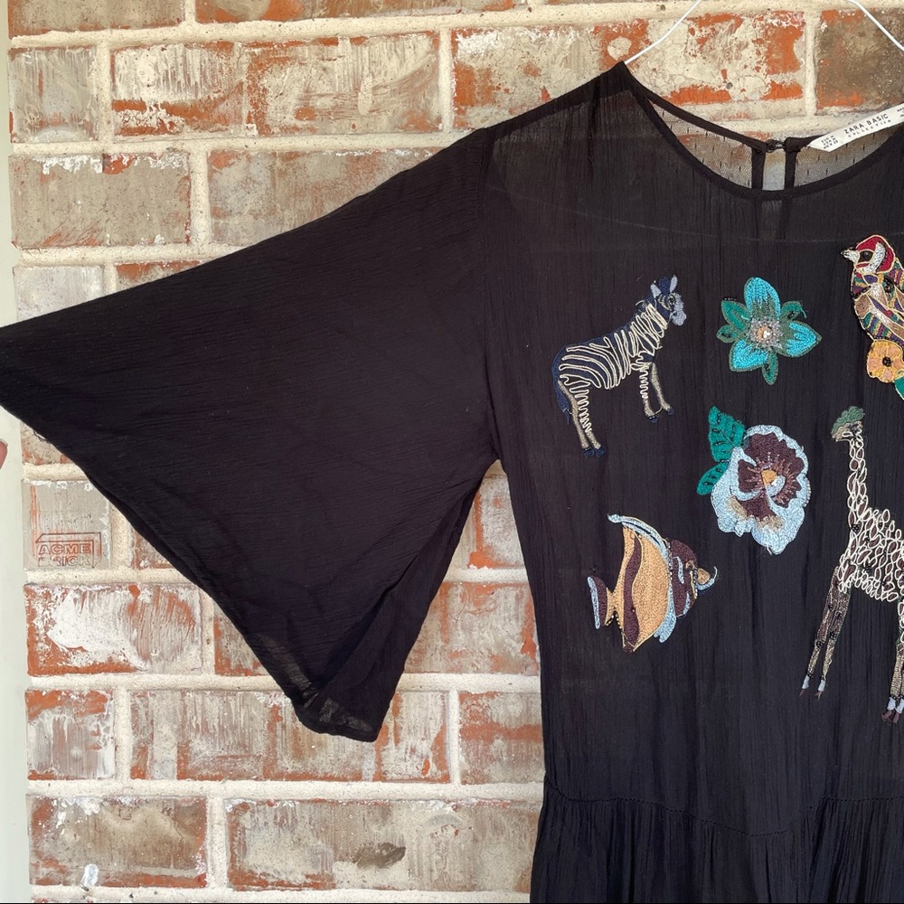 Zara Basic Rare Embroidered Animal Mesh Back Maxi - Picture 9 of 16